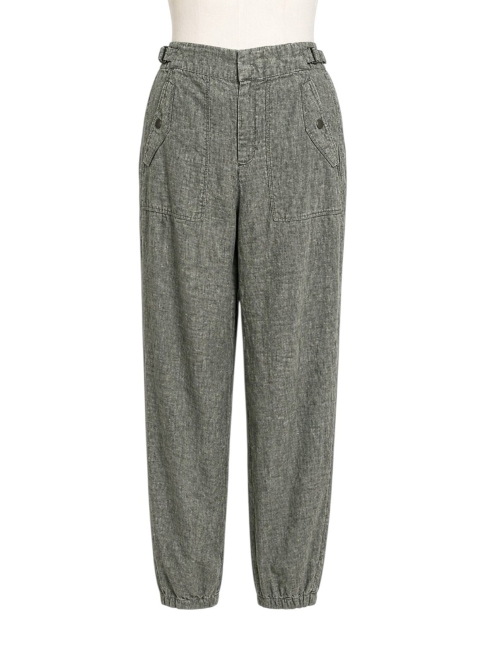 Athleta Voyager Linen Cropped Trouser Pants Olive Green Size 6 Beach Summer